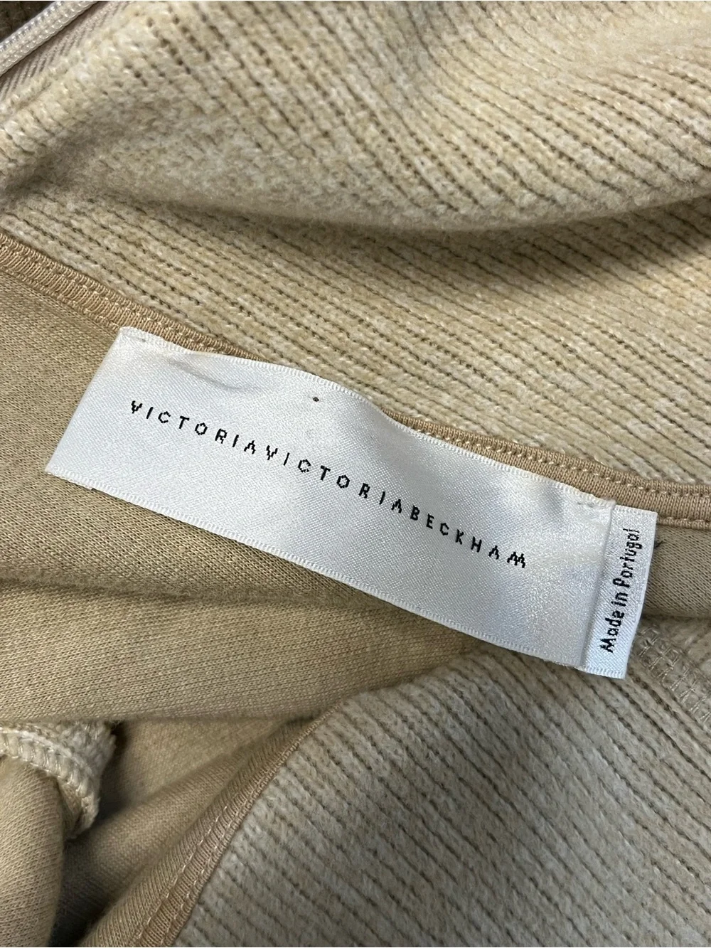 RARE Victoria Victoria Beckham | Beige Ribbed Cowl neck Zipper Striped Sweater L
